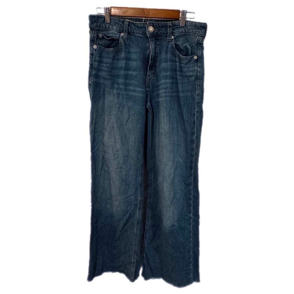 Aeropostale wideLeg Jeans Womens‎ 6 Blue Excellent Raw Hem High Rise Denim
